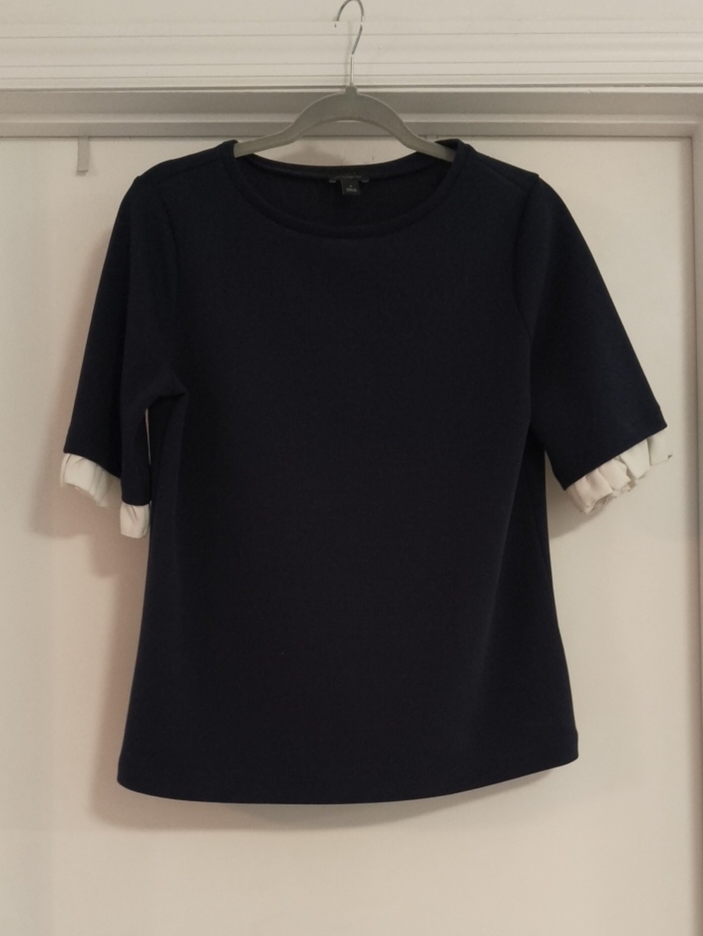 Ann Taylor Navy Short-Sleeve Top with White Cuff Detail